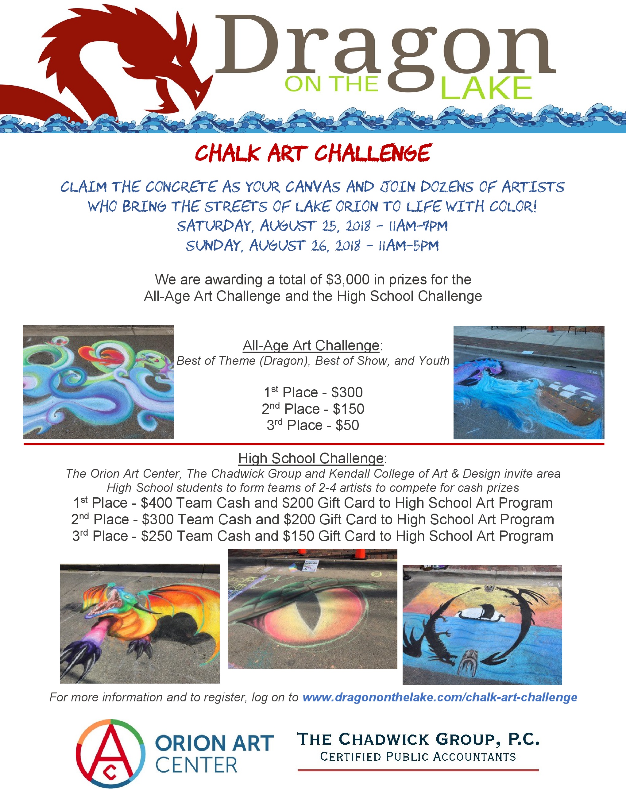 Dragon On The Lake Chalk Art Challenge Saturday, August 25, 2018, 11